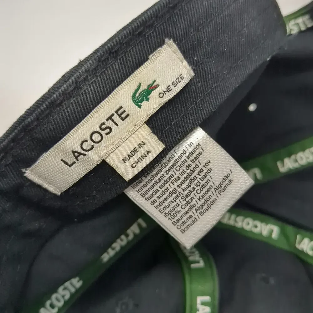 Lacoste Baseball Cap Black One Size Large Embroidered Crocodile Slideback Hat